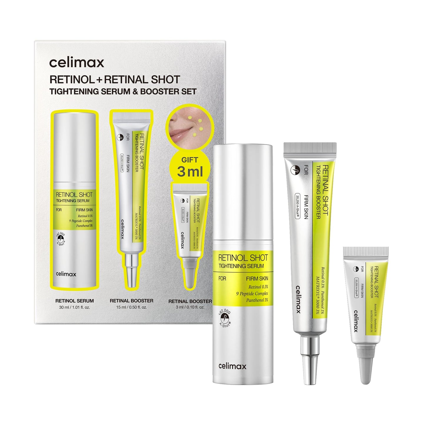 celimax The Vita A Retinal Shot Tightening Booster | 0.1% Retinal, 3% Matryxyl, High-Strength Retinoid for Anti-Aging, Pore Minimizer, Wrinkles & Fine Lines, Firmer Skin, 15ml, Korean Skin Care Gift
