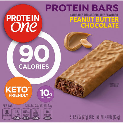 Protein One 90 Calorie Protein Bars, Peanut Butter Chocolate, Keto Friendly, 4.8 oz per box, 5 Ct (Pack of 4)