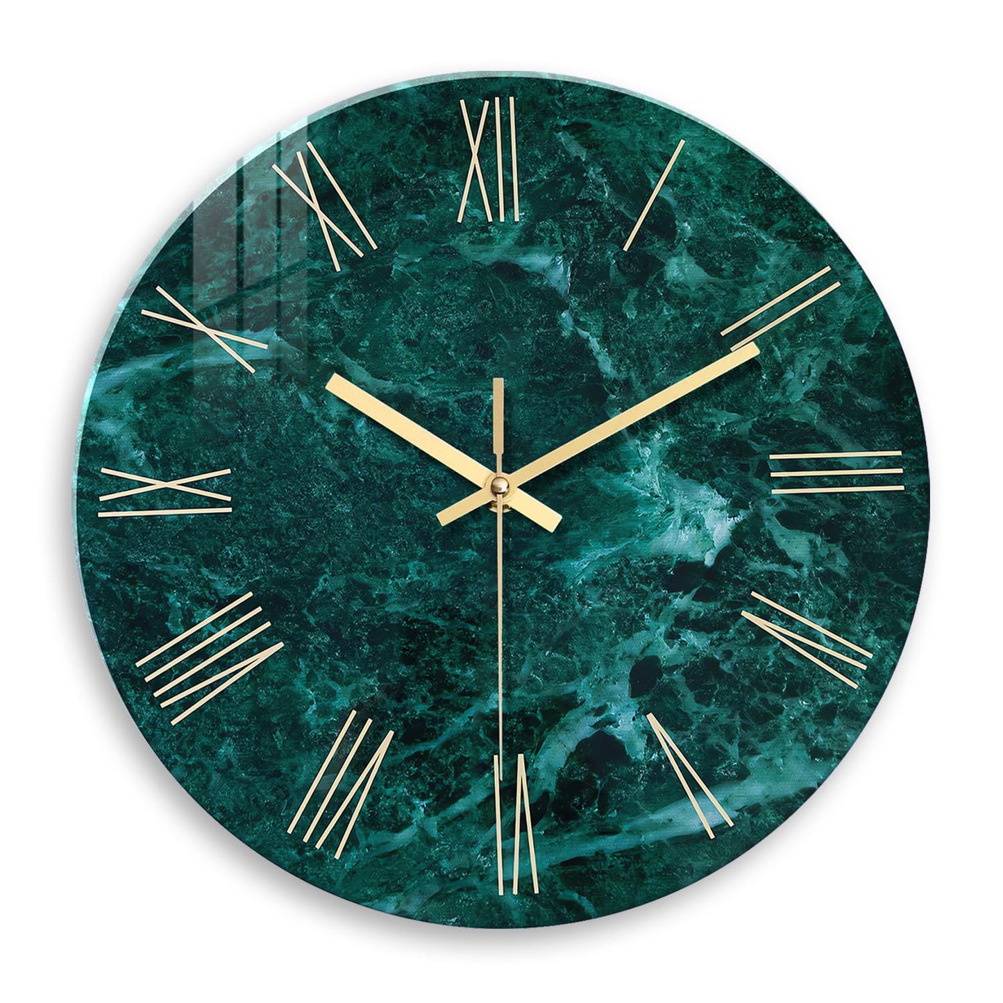 White Marble Glass Wall Clocks Battery Operated 12 Inch Abstract Decorative Analog Wall Clocks for Living Room Bedroom Office Silent Wall Clock Modern