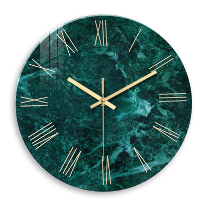 White Marble Glass Wall Clocks Battery Operated 12 Inch Abstract Decorative Analog Wall Clocks for Living Room Bedroom Office Silent Wall Clock Modern