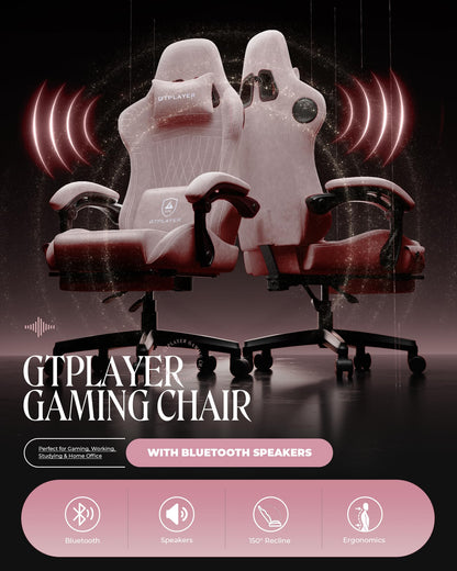 GTPLAYER Gaming Chair for Adults, Ergonomic Computer Game Chairs with Speakers, Footrest & Linkage Armrest, Reclining High Back Silla Gamer for Home Office, Ace Pro, Off-White
