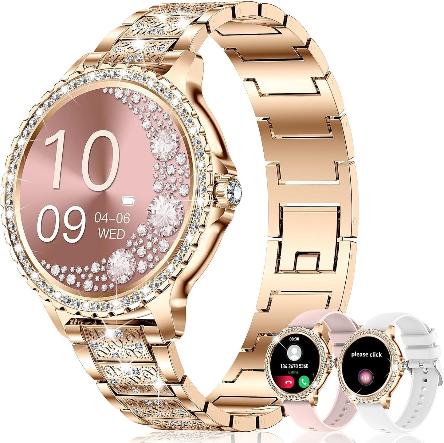 Smart Watch for Women with Diamonds (Answer/Make Call),1.32''Full Screen Smart Watch for Android /iOS,Fitness Tracker with Heart Rate/Blood Oxygen/Sleep Monitor/AI Voice Watches for Women,3 Straps