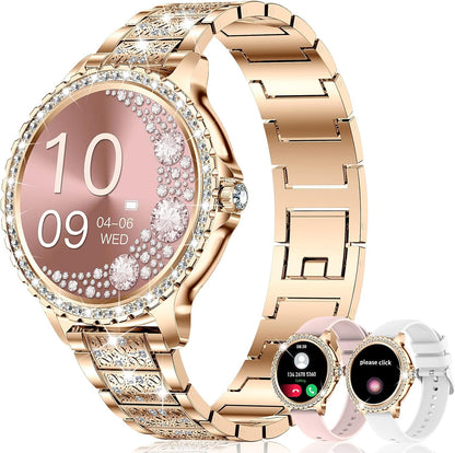 Smart Watch for Women with Diamonds (Answer/Make Call),1.32''Full Screen Smart Watch for Android /iOS,Fitness Tracker with Heart Rate/Blood Oxygen/Sleep Monitor/AI Voice Watches for Women,3 Straps