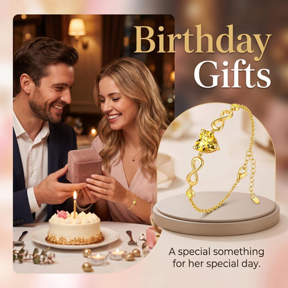 14K Gold Infinity Birthstone Bracelets for Women, Infinity Love Heart Birthstone Link Bracelets for Women, 14K Gold Plated Jewelry Birthday Gifts for Wife Girlfriend Mom, 7+2 Inch