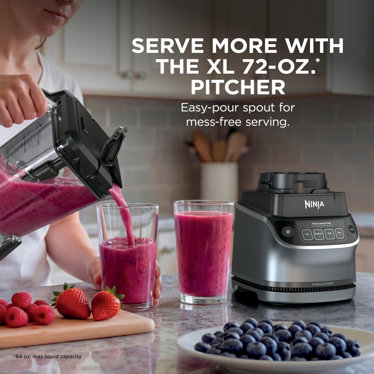 Ninja Kitchen System | All-in-One Food Processor & Blender for Smoothies | Includes Pitcher, (2) 16 oz. To-Go Cups & 8-Cup Bowl | Makes Salsa, Dough, Shakes, & Frozen Drinks | 1500W | Black | BL770