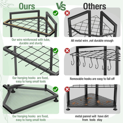 Garden Tool Organizer,Metal Yard Tool Organizer ,Holds 50 Long-Handled Tools/Rakes/Brooms,Side Garden Pocket ,Heavy Duty Steel Yard Tool Storage Rack for Garage,Shed, Outdoor