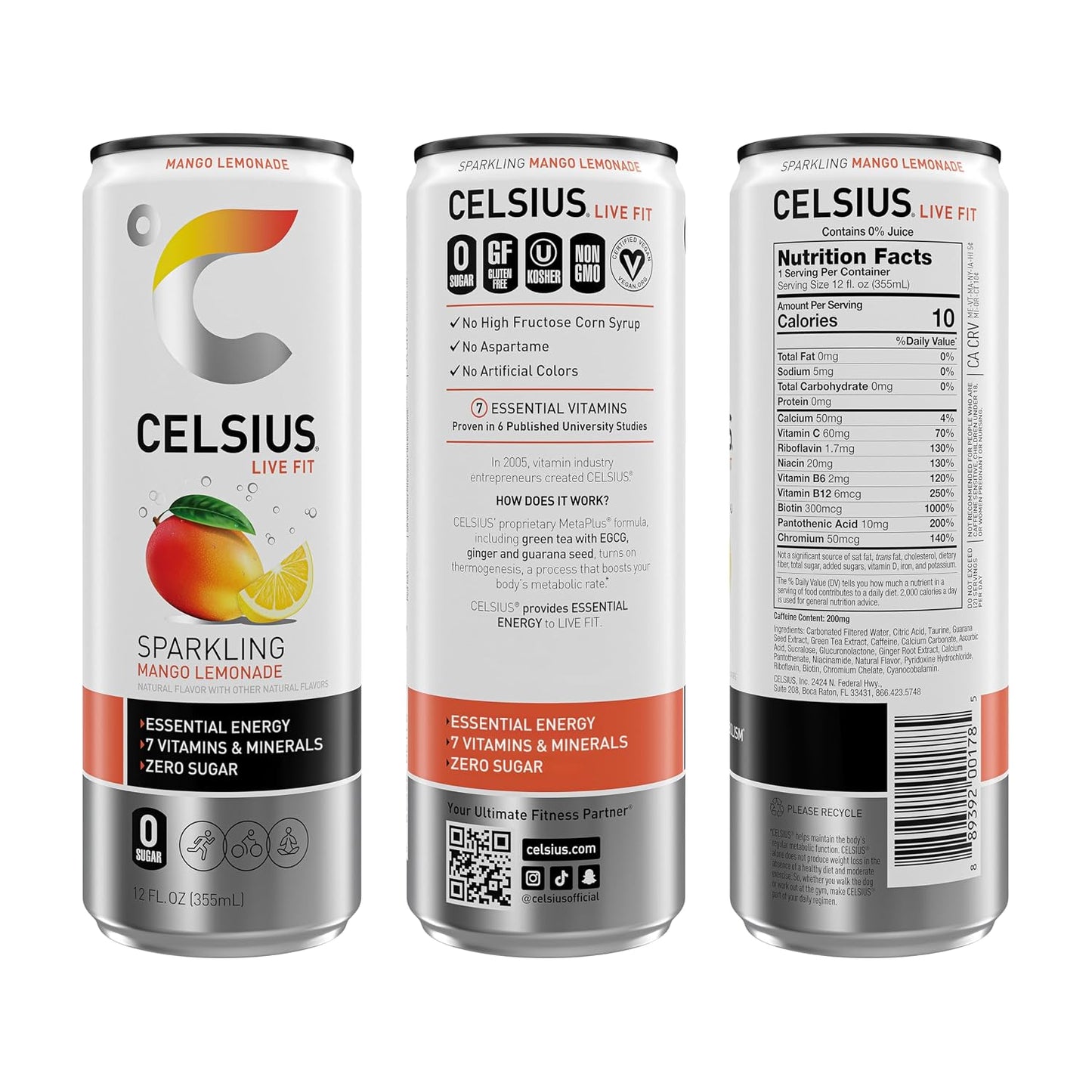 CELSIUS Sparkling Orange, Sugar Free Energy Drink, 12 Fl Oz (Pack of 12)