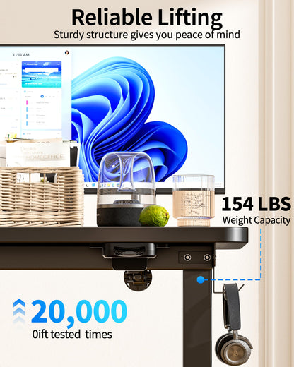 Okin Small Electric Standing Desk, 36" x 24" Whole Piece Height Adjustable Desk, Oak Sit to Stand Computer Workstation with Wheels for Home Office
