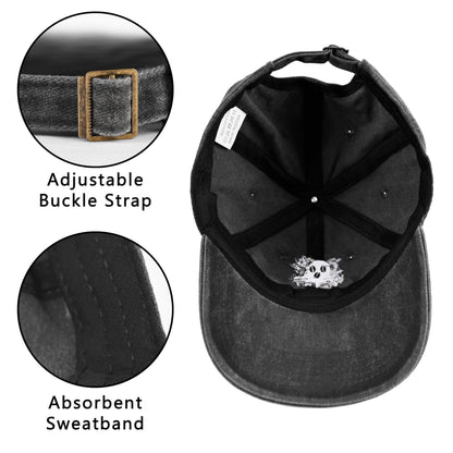 Embroidered Baseball Cap Adjustable Vintage Washed Distressed Denim Baseball Hat for Women Men