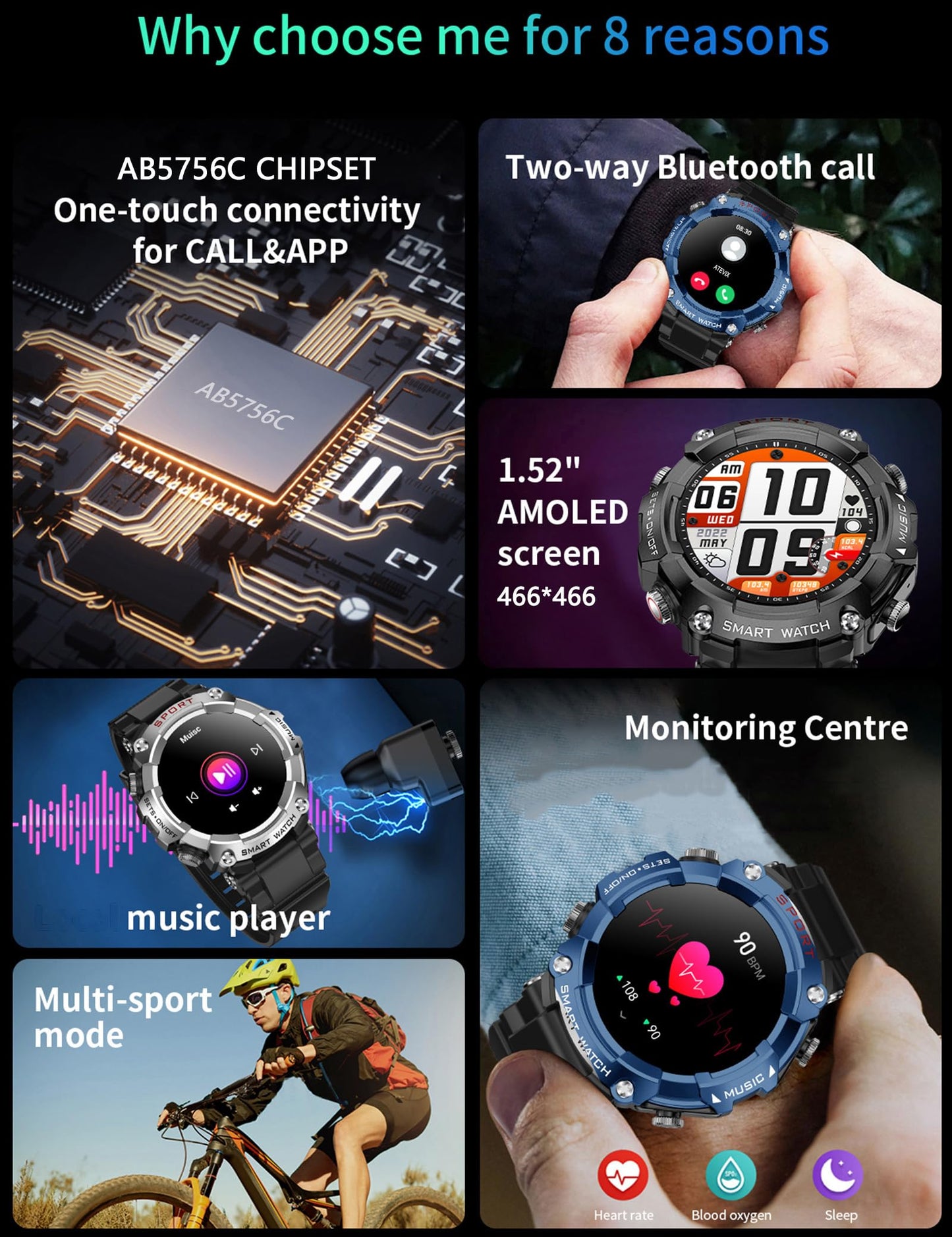 Smart Watch with Earbuds for Men, Smart Watches for Android Phones, Bluetooth Calling can Answer and Make Calls, Military Resistant Fitness, Sports Fitness Tracker with Step,Heart Rate