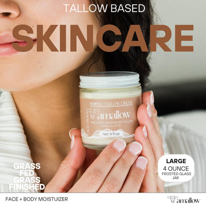 Amallow 100% Grass Fed Beef Tallow for Skin Care - Face + Body - Whipped Moisturizer for Sensitive Skin - Natural Lotion, 4 FL. oz. (Unscented + Jojoba Oil)