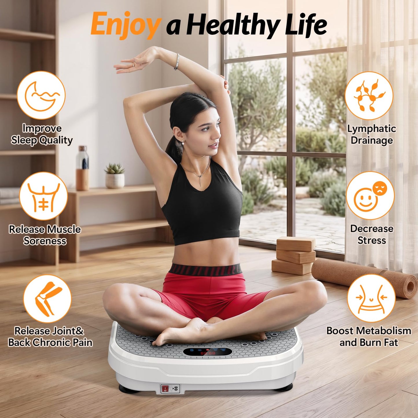 Vibration Plate Exercise Machine for Lymphatic Drainage, Full Body Shake Platform Board for Home Fitness, Fat Burning, 5 Program Modes and 99 Speed Levels