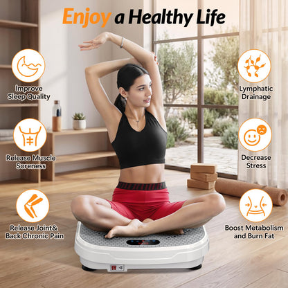 Vibration Plate Exercise Machine for Lymphatic Drainage, Full Body Shake Platform Board for Home Fitness, Fat Burning, 5 Program Modes and 99 Speed Levels