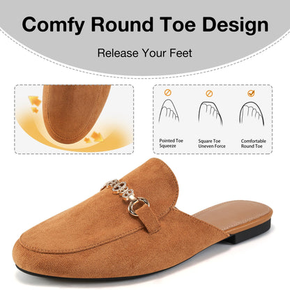 Womens Mules Buckle Flats: Classic Suede Slip On Shoes Dressy Closed Toe Backless Slides Loafers 2026 for Business Work Office Casual