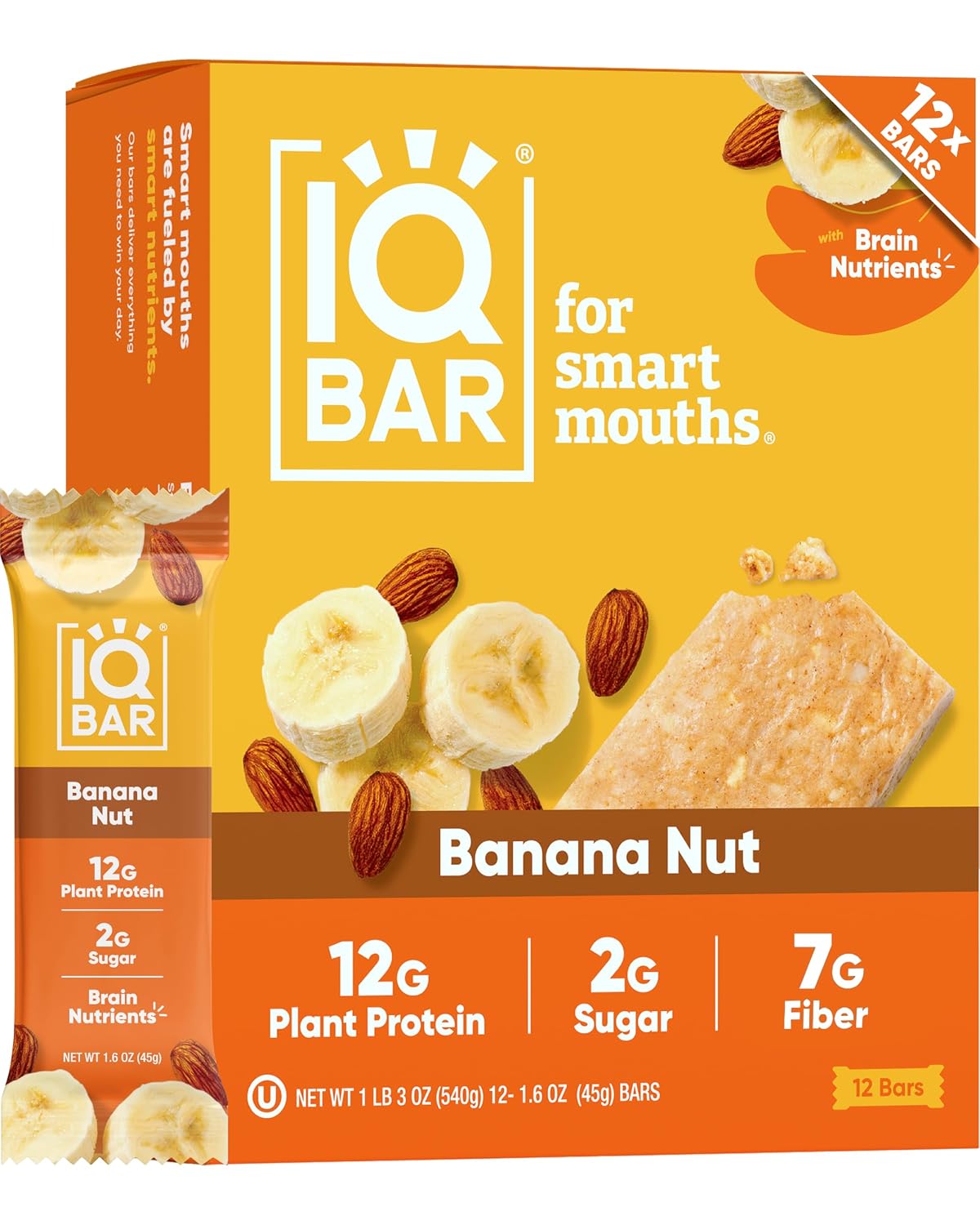 IQBAR Clean Plant Protein Bars, Almond Butter Chip 12-Count | Protein Snack | High Fiber, High Protein, Low Sugar, Clean Label Project Certified | Gluten Free, Dairy Free, Vegan, Keto, Soy Free