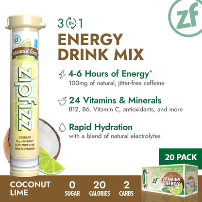 Zipfizz Daily Energy Drink Powder, Blood Orange, 20 Pack | 3-in-1 Sustained Energy, Rapid Hydration, and Essential Vitamins | Sugar-Free | Electrolyte Powder | Contains Vitamin B-12 & Antioxidants