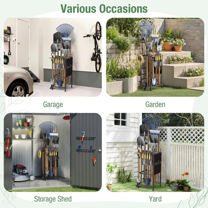 Garden Tool Organizer,Metal Yard Tool Organizer ,Holds 50 Long-Handled Tools/Rakes/Brooms,Side Garden Pocket ,Heavy Duty Steel Yard Tool Storage Rack for Garage,Shed, Outdoor