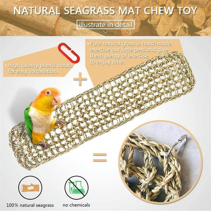 Bird Seagrass Mat 30 x 7 Inch Parrot Natural Seagrass Woven Net Hammock Parakeet Climbing Rope Ladder Mat Chew Toys Cage Accessories for Pigeon Macaw Cockatiel Conure Cockatoo Rat Bearded Dragon