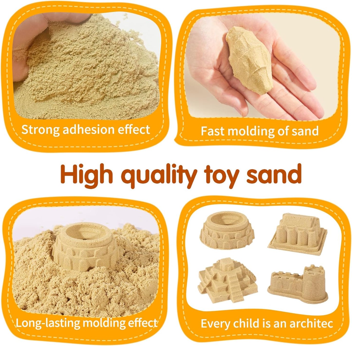 Play Construction Sand Kit,2.2lbs Magic Sand,8 Alloy Construction Vehicles,1 Inflatable Sandbox,8 Worker Figures and Road Signs,6 Castle Molds,1 Storage Box, Sensory Toys for Kids Ages 3+