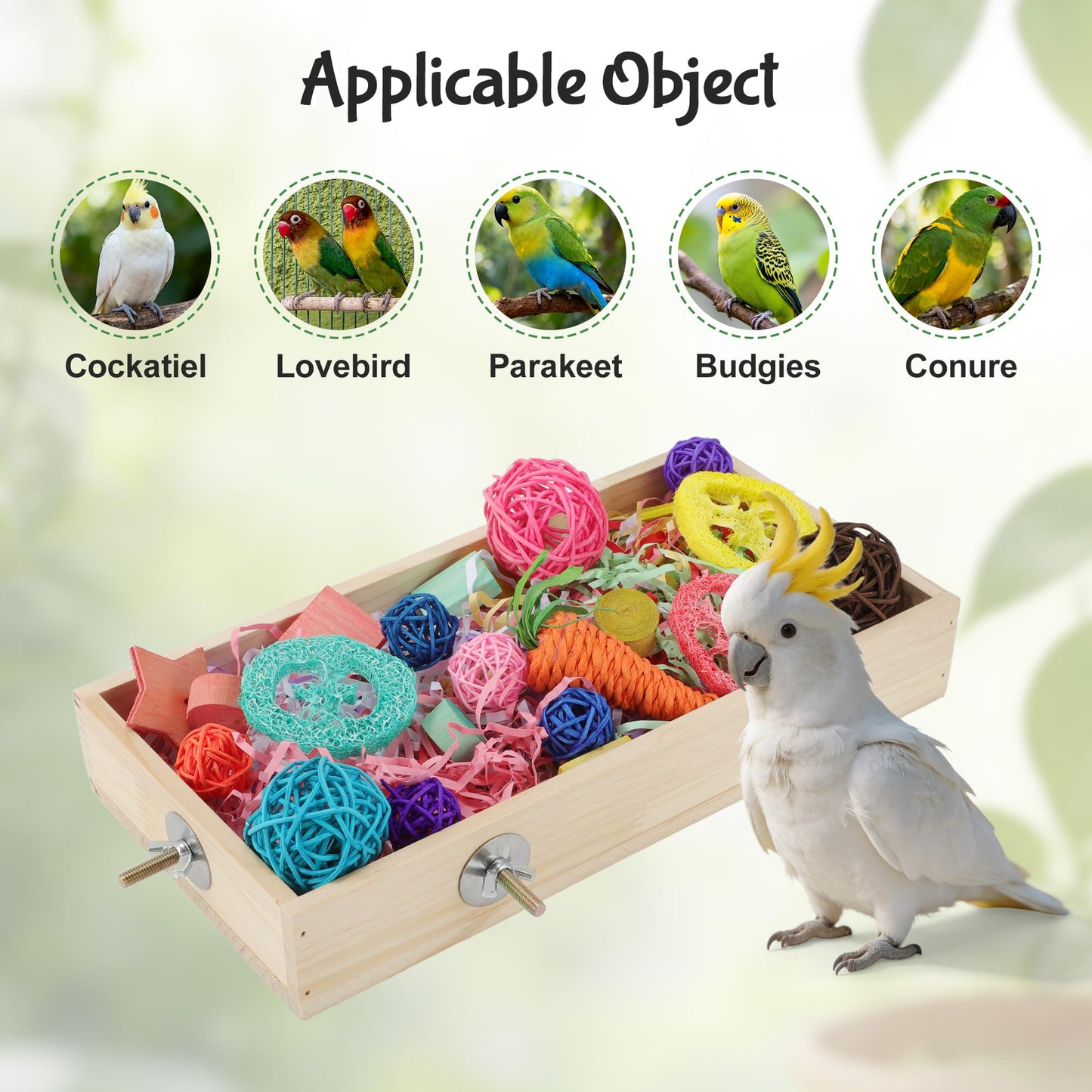 Bird Foraging Toys Box, Wooden Foraging and Shredding Toy for Birds, Bird Box for Mental Stimulation, Wood Colour