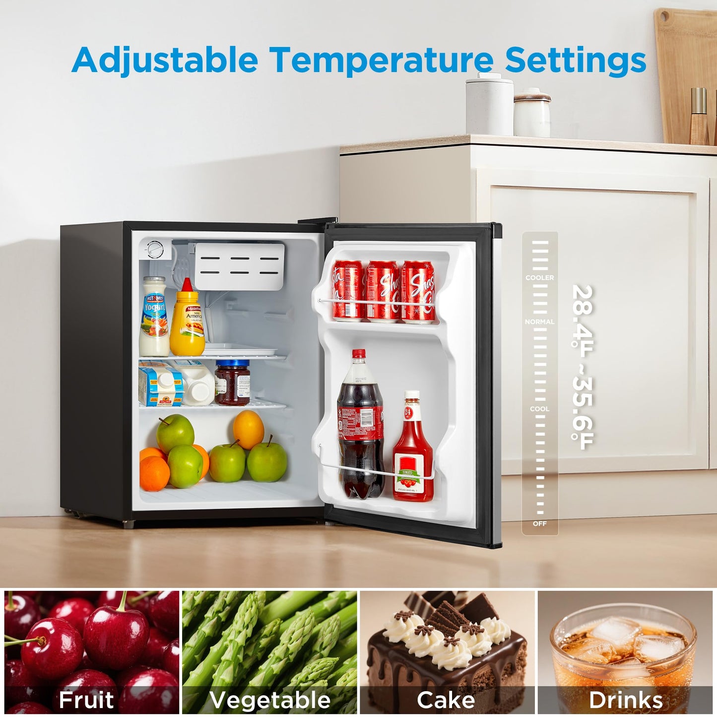 Midea WHS-65LB1 Mini Fridge, 1.6 Cu.ft Energy Star Certified Mini Refrigerator, Adjustable Thermostat, Reversible Door, Low Noise for Dorm, Office, Bedroom, Black