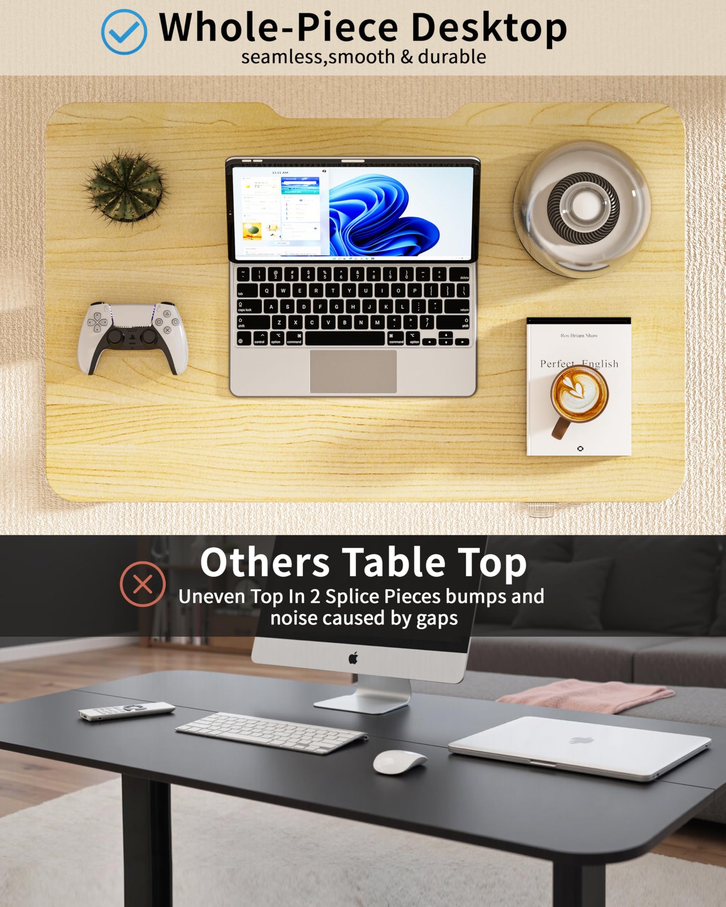 Okin Small Electric Standing Desk, 36" x 24" Whole Piece Height Adjustable Desk, Oak Sit to Stand Computer Workstation with Wheels for Home Office