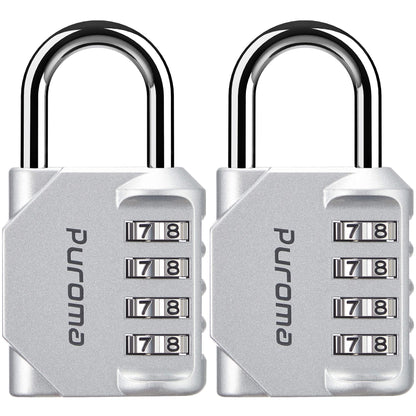 Puroma 2 Pack Combination Lock 4 Digit Padlock for School Gym Locker, Sports Locker, Fence, Toolbox, Case, Hasp Storage (Black & Code Window)