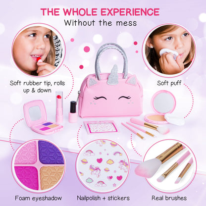 Kids Real Makeup Kit with Pink Unicorn Purse, Non Toxic Washable Make Up Set - Unicorn Toys for Girls Age 4-6, 5 Year Old Girl Birthday Gift Ideas, Toddler Little Girl Gifts 3 4 5 6 7 8 9 10 Years Old