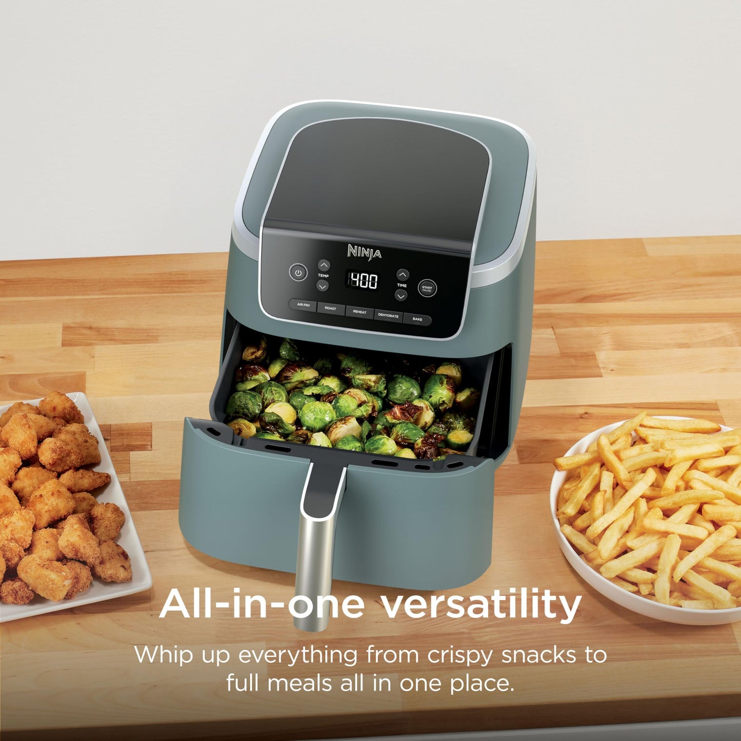 Ninja Air Fryer with Air Crisp | 5 QT Capacity fits up to 4lbs of Fries | 4-in-1 Pro Air Fry, Roast, Reheat, Dehydrate | 400°F Max Temp | 1750 Watts | W/Nonstick Basket & Crisper Plate | Grey | AF141