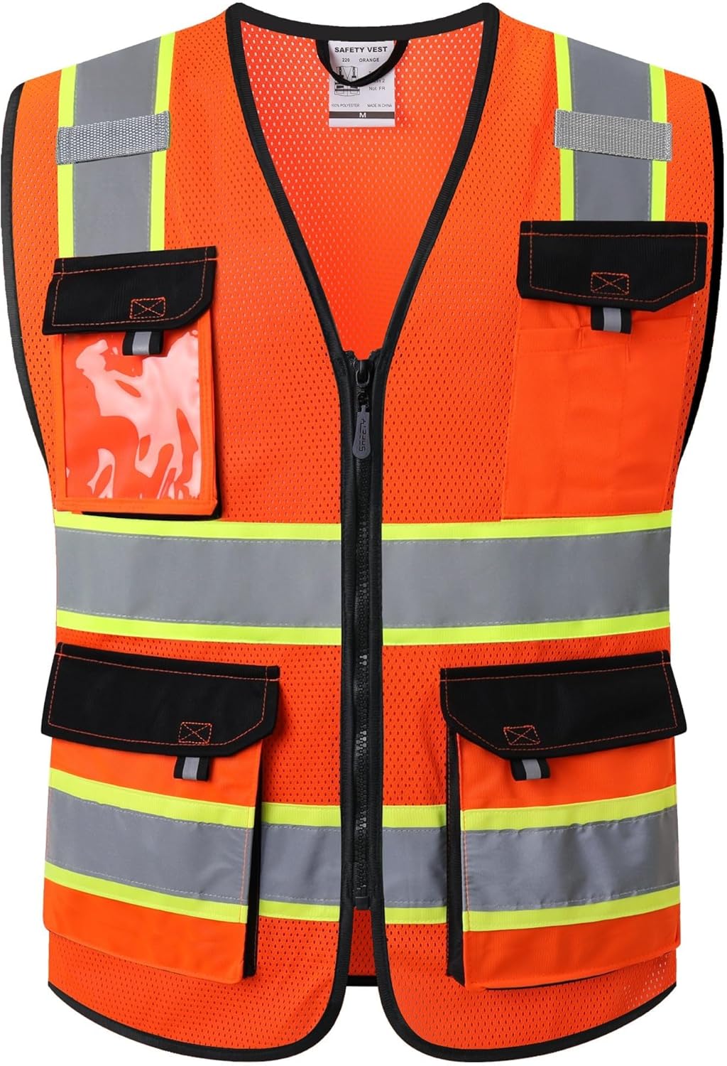 JKSafety Hi Vis Reflective Safety Vests for Men Women High Visibility Vest with Pockets Mesh Fabric Construction Safety Apparel Neon Vest for Work (220-Yellow L)