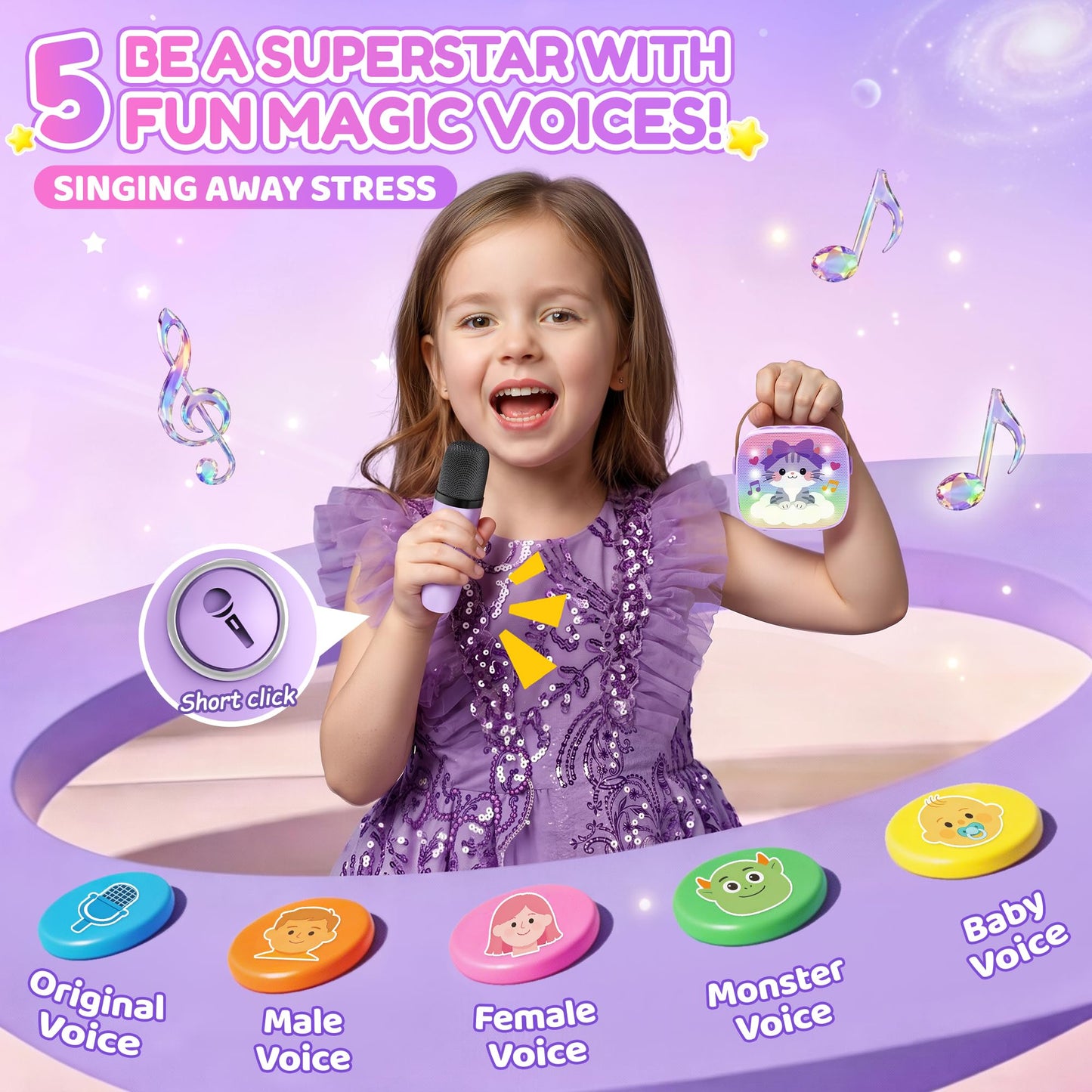YLL Mini Karaoke Machine for Kids Adults, Portable Bluetooth Speaker with 2 Wireless Microphones, Trendy Birthday Gifts Toys for Girls Ages 3, 4, 5, 6, 7, 8, 9, 10+ Years Old Home Family Party (P-ink)