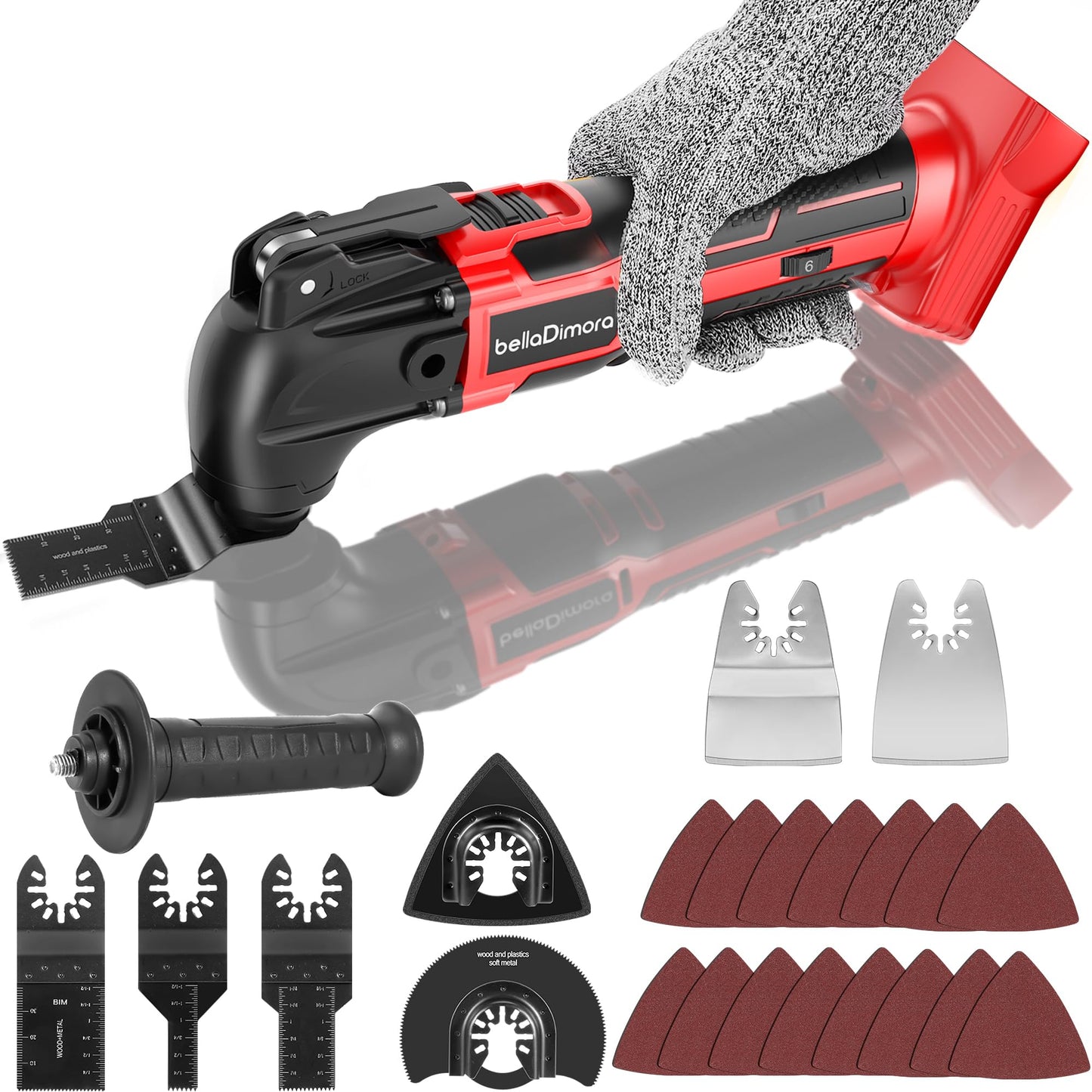 bellaDimora Oscillating Multi-Tool Compatible with DeWalt 20V MAX, 600W Brushless Motor (6000-20000 OPM), 23-Piece Accessory Kit for Cutting Sanding Scraping, Heavy-Duty Power Tool(No Battery)