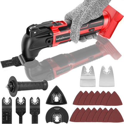 bellaDimora Oscillating Multi-Tool Compatible with DeWalt 20V MAX, 600W Brushless Motor (6000-20000 OPM), 23-Piece Accessory Kit for Cutting Sanding Scraping, Heavy-Duty Power Tool(No Battery)