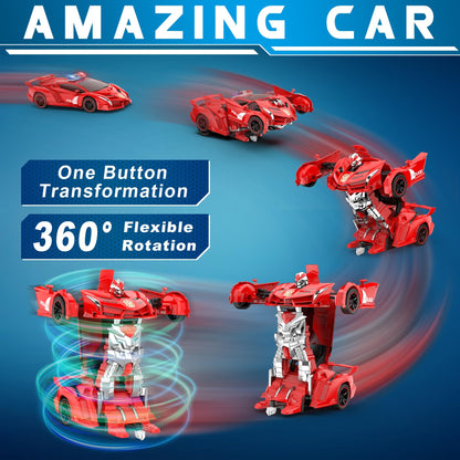 FDJ Remote Control Car - Transform Toys Car Robot, One Button Deformation to Robot with Flashing Light, 2.4Ghz 1:18 Scale Transforming Police Car Kids Toys with 360 Degree Rotating, Girls Boys Toys