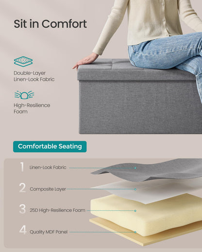SONGMICS MAZIE Collection - 30 Inches Folding Storage Ottoman Bench, Ottoman Foot Rest, End of Bed Bench, Storage Chest, Load 660 lb, for Living Room, Bedroom, Entryway, Dark Gray ULSF47K