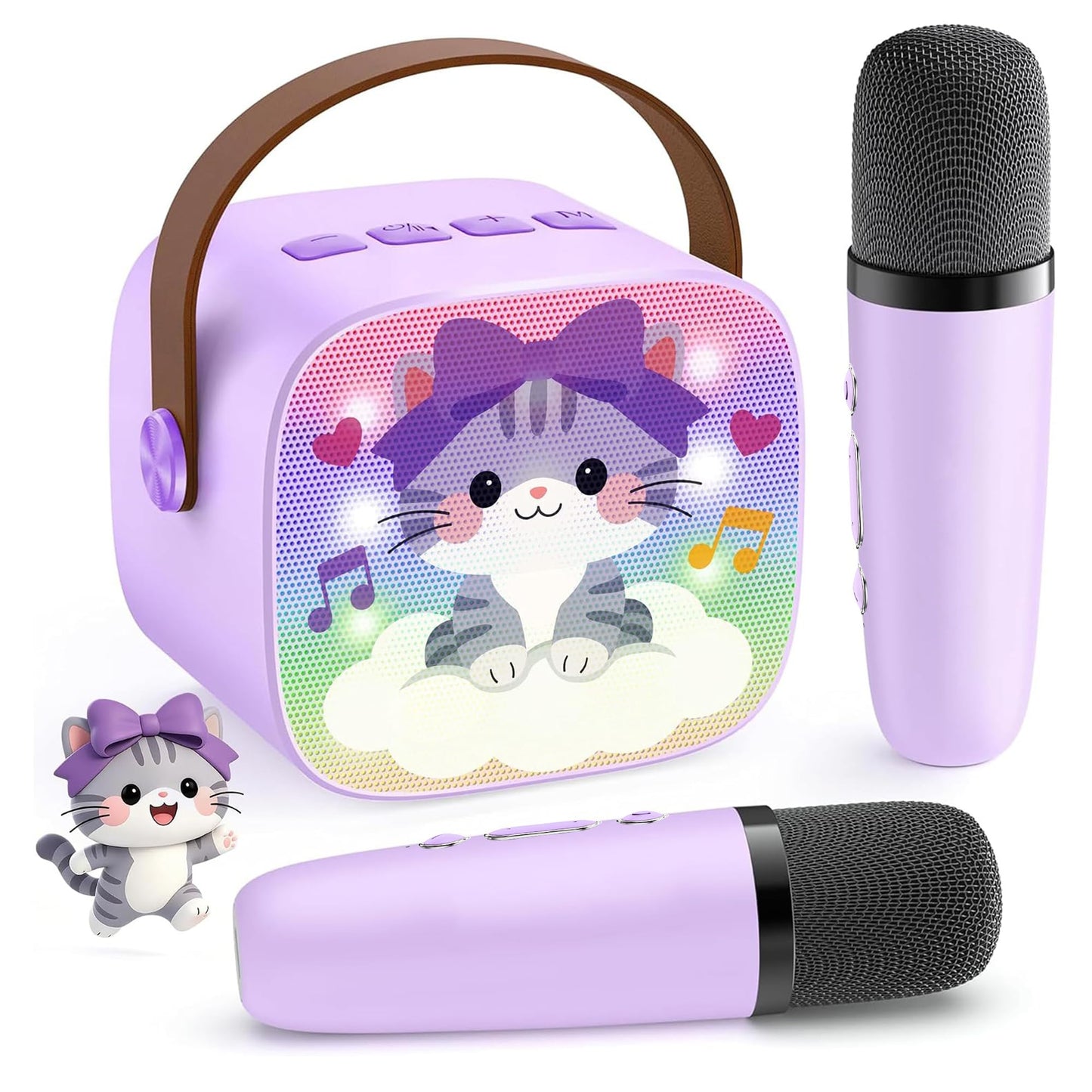 YLL Mini Karaoke Machine for Kids Adults, Portable Bluetooth Speaker with 2 Wireless Microphones, Trendy Birthday Gifts Toys for Girls Ages 3, 4, 5, 6, 7, 8, 9, 10+ Years Old Home Family Party (P-ink)