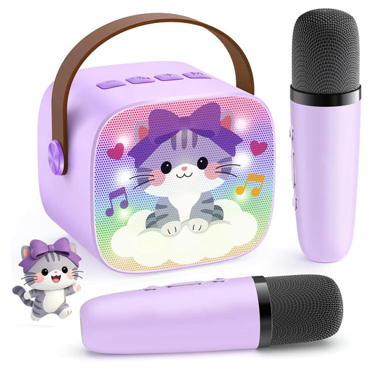 YLL Mini Karaoke Machine for Kids Adults, Portable Bluetooth Speaker with 2 Wireless Microphones, Trendy Birthday Gifts Toys for Girls Ages 3, 4, 5, 6, 7, 8, 9, 10+ Years Old Home Family Party (P-ink)