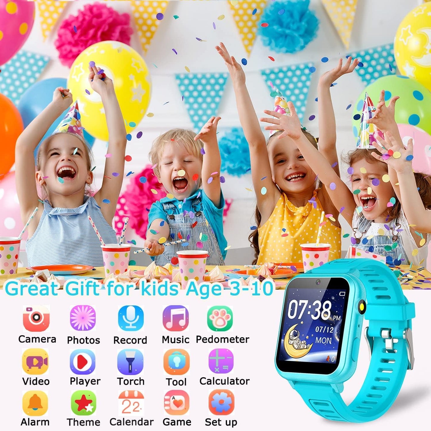 Cosjoype Kids Game Smart Watch for Kids with 39 Puzzle Games HD Touch Screen Camera Music Player Pedometer Alarm Clock Calculator Flashlight 12/24hr Kid Watch Gift for 4-12 Year Old Boys Toys for Kid