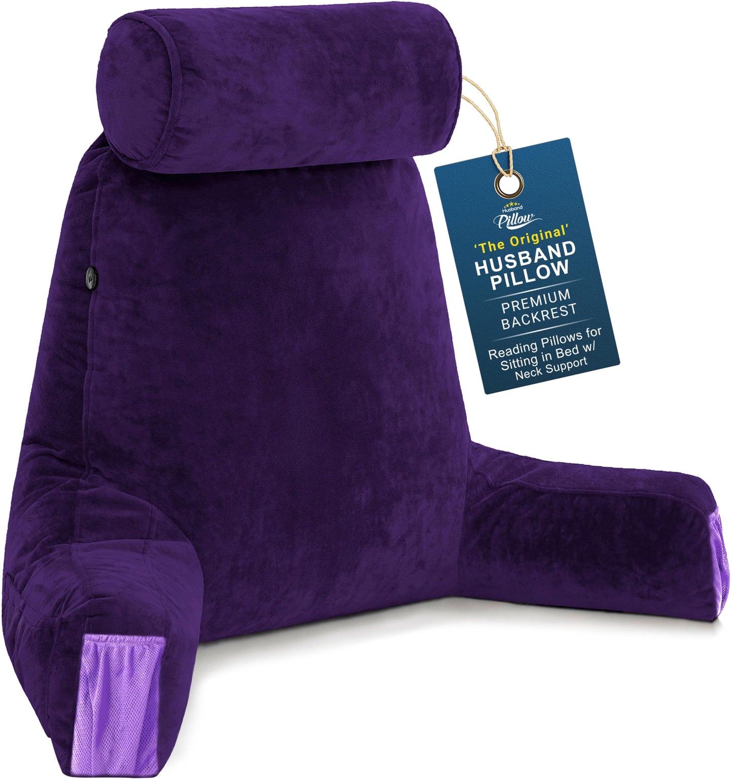 Husband Pillow XXL The Original for Adults - 30" Tall Backrest for Sitting Up in Bed - Firm Support Reading & Bed Rest Pillows for Adults, Neck Roll, Removable Cover - TV - Dark Grey