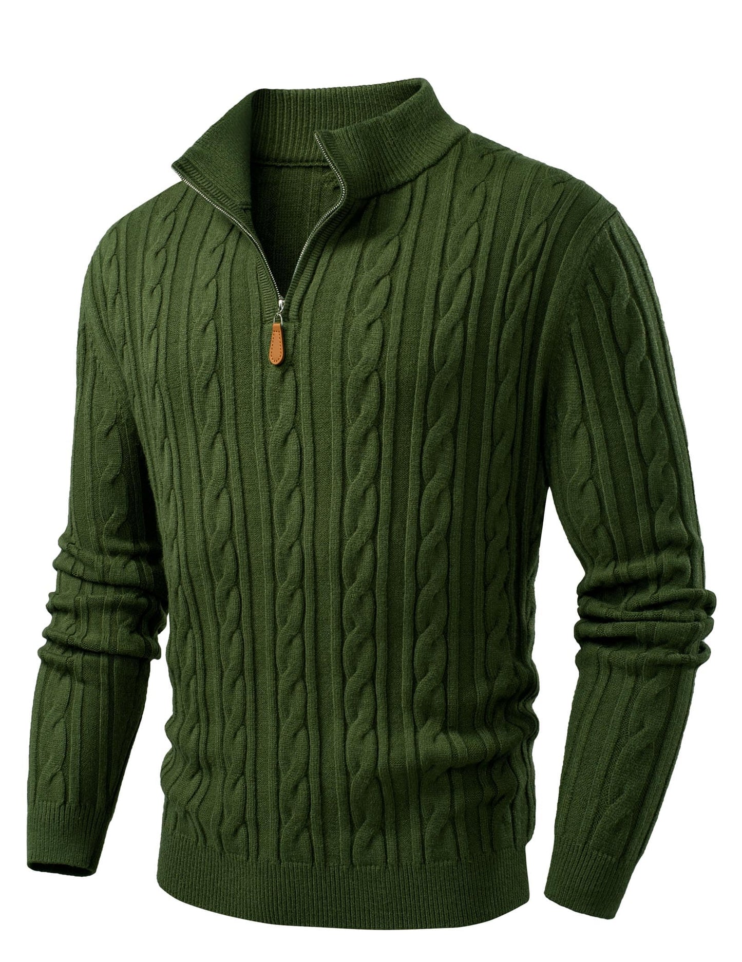 JMIERR Men's Quarter Zip Pullover Sweater Cable Knit Casual Stand Collar Texture Knitted Sweaters