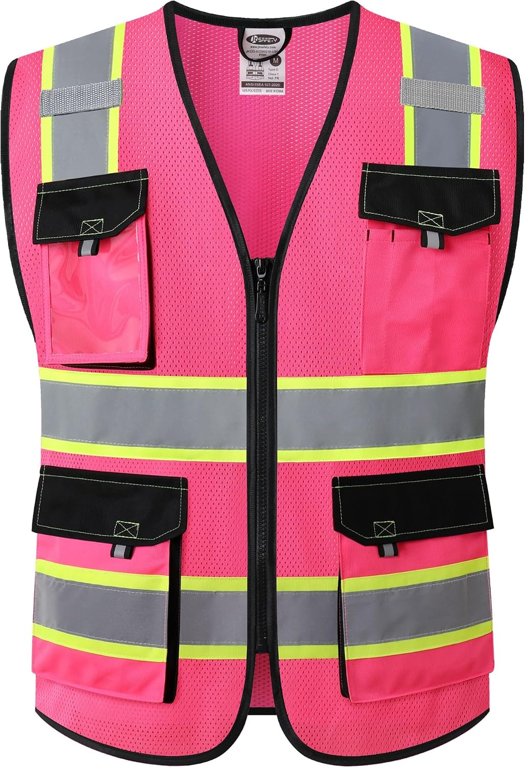 JKSafety Hi Vis Reflective Safety Vests for Men Women High Visibility Vest with Pockets Mesh Fabric Construction Safety Apparel Neon Vest for Work (220-Yellow L)