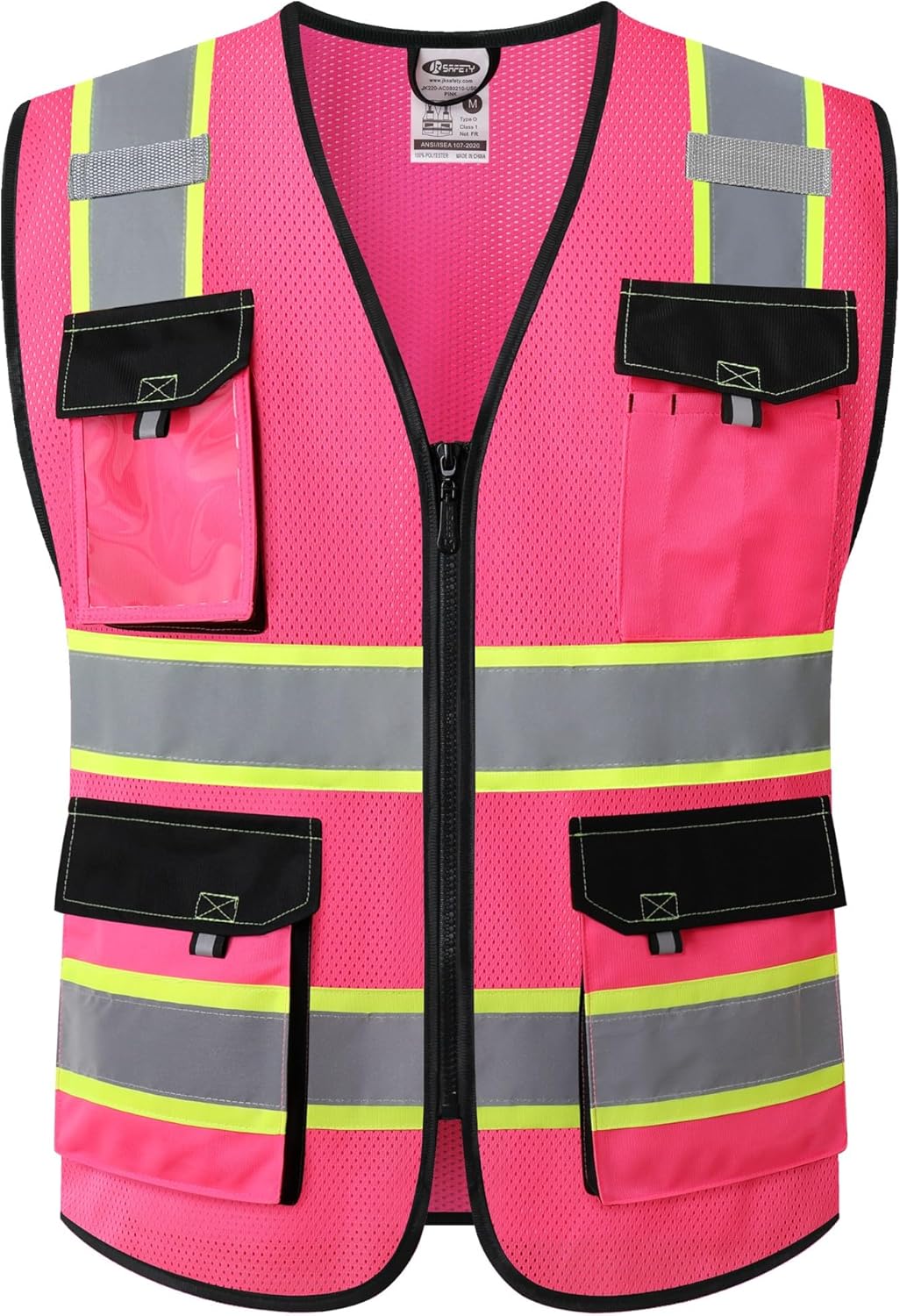 JKSafety Hi Vis Reflective Safety Vests for Men Women High Visibility Vest with Pockets Mesh Fabric Construction Safety Apparel Neon Vest for Work (220-Yellow L)
