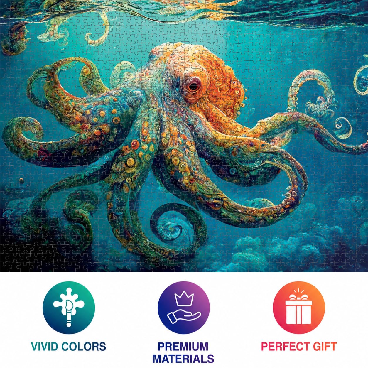 Cross & Glory | Jigsaw Puzzles 1000 Pieces for Adults | Deep Blue Octopus Odyssey | Ocean Octopus Puzzles for Adults | Challenging Brain Teaser Ocean Puzzle | 20 x 27 Inches