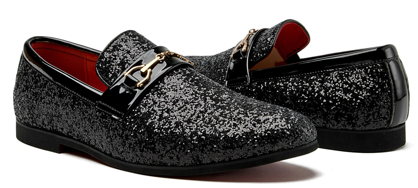 Men Loafer Metallic Textured Slip-on Glitter Sequins Fashion Wedding Dress Shoes Golden