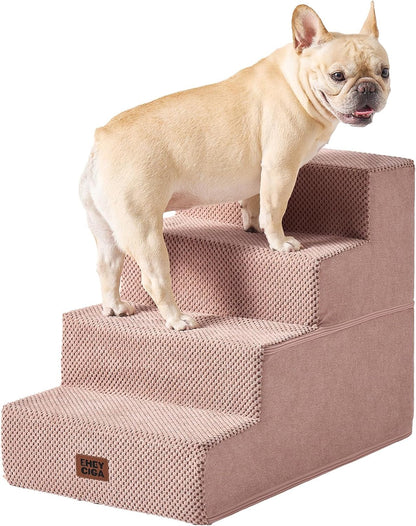 EHEYCIGA Dog Stairs for Small Dogs 13.5" H, 3-Step Dog Steps for Couch Sofa and Chair, Pet Steps for Medium Cats, Non-Slip Balanced Pet Ramp Indoor, Grey
