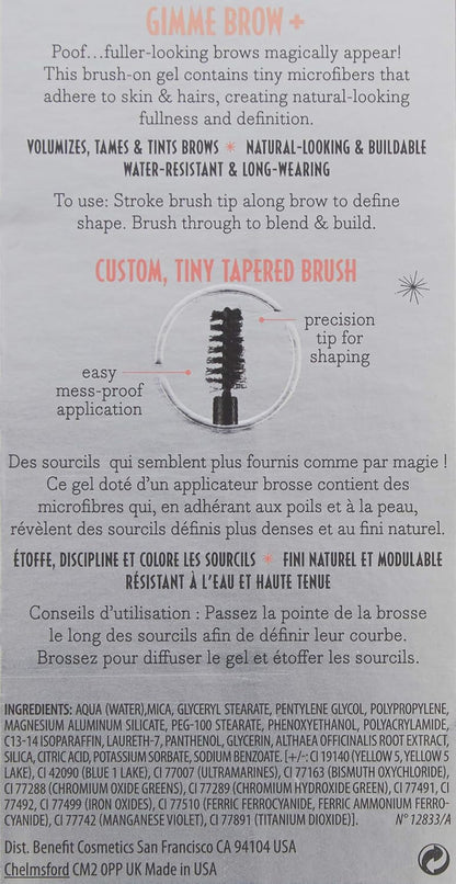 Benefit Cosmetics Gimme Brow + Volumizing Eyebrow Gel, 4.5 - Neutral deep brown, 1 Count