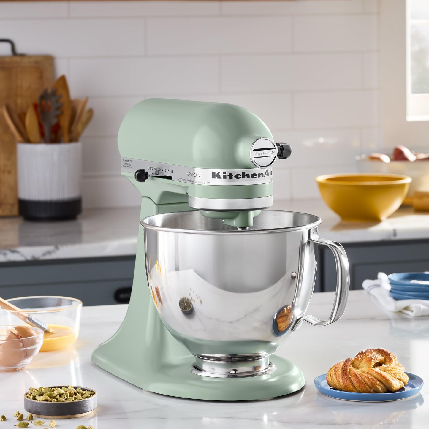 KitchenAid Artisan Series 5 Quart Tilt Head Stand Mixer with Pouring Shield KSM150PS, Almond Cream