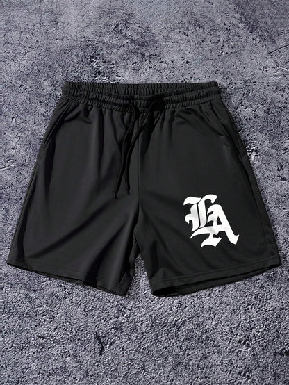 QJQ Men's Letter Graphic Drawstring Waist Shorts Summer Casual Workout Athletic Gym Track Shorts Streetwear