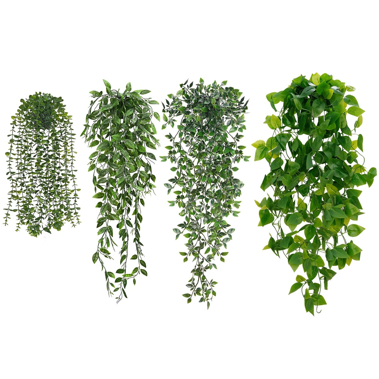 BLEUM CADE Fake Hanging Plants, 2pcs Artificial Pothos Vines Faux Plants Greenery for Wall Home Living Room Office Indoor Outdoor Decor (No Baskets)