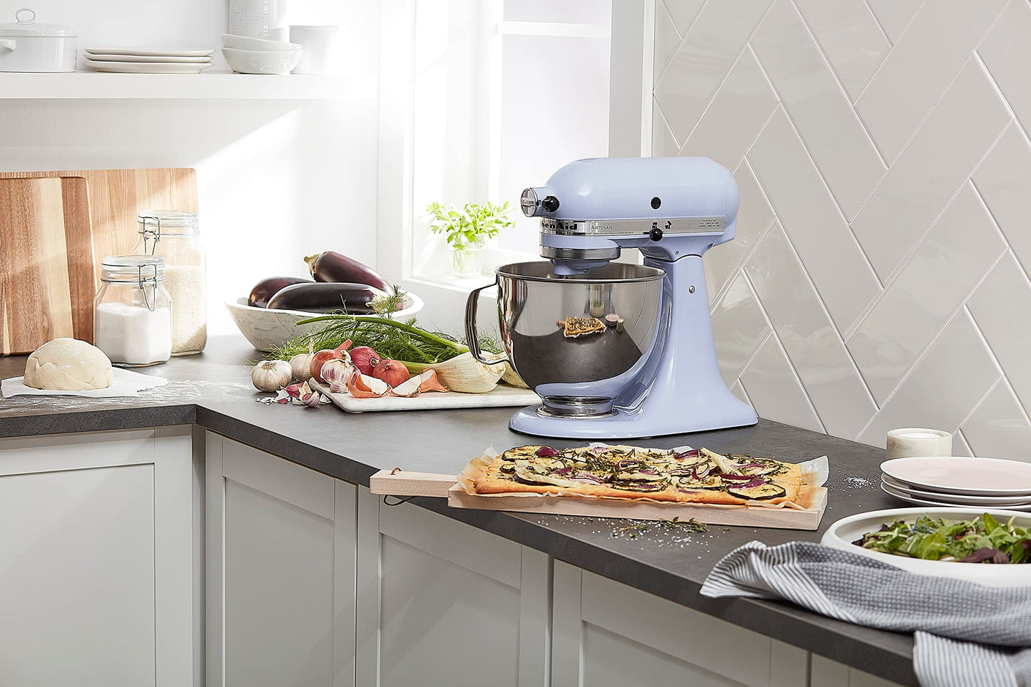KitchenAid Artisan Series 5 Quart Tilt Head Stand Mixer with Pouring Shield KSM150PS, Almond Cream